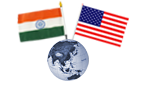 us-india flags on a globe